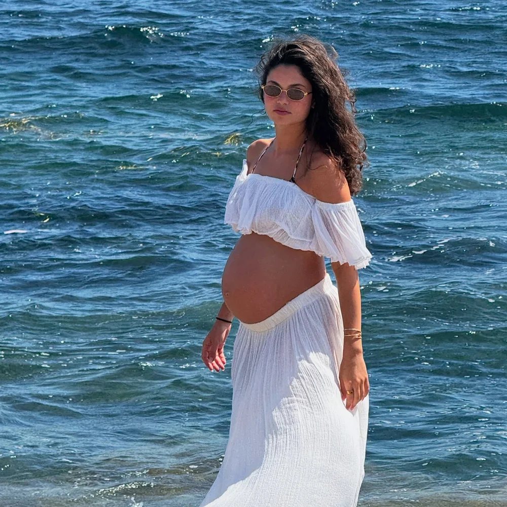 

Платье для фотосессии беременных с открытыми плечами из чистого хлопка, удобное хлопковое платье для беременных, наряд для фотосессии на открытом воздухе