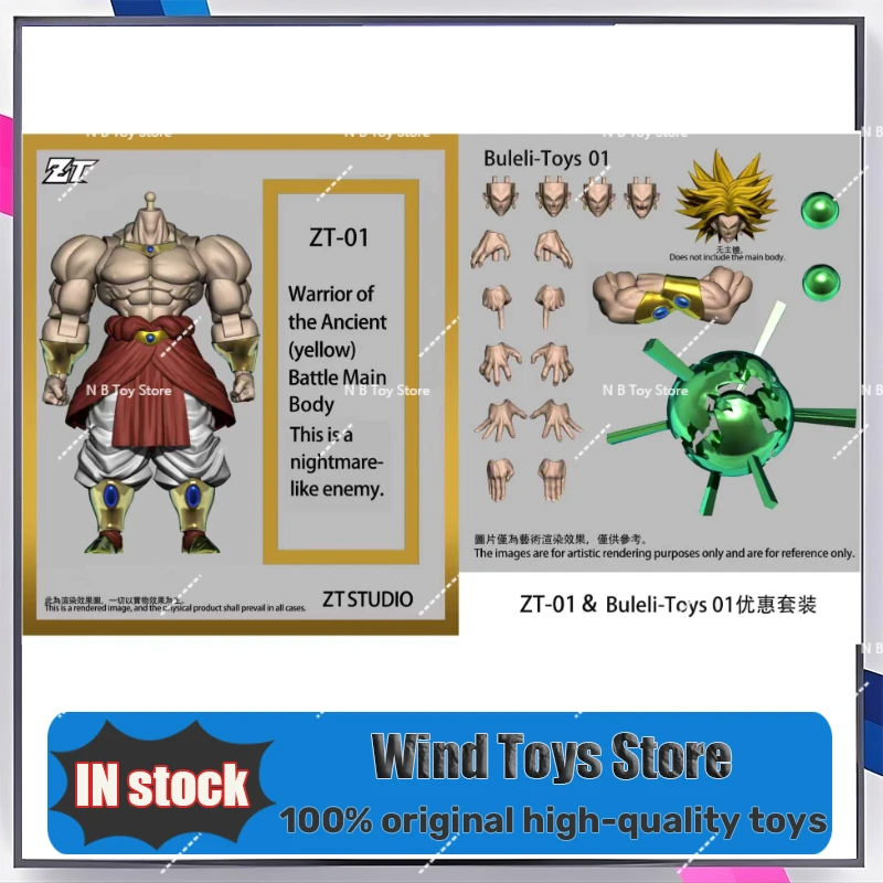Novo produto, pré-encomenda ZT Studio Ancient Warrior Broly Dragon Ball Z 1/12, boneco de ação de cabelo longo verde e amarelo