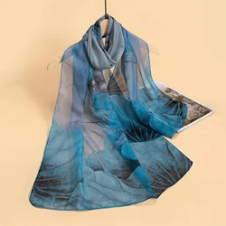 Foulard en mousseline de soie pour femmes, 50x160cm, écharpe de styliste floral, châles de plage, bandeau de sauna de luxe, enveloppes, crème solaire, hijab