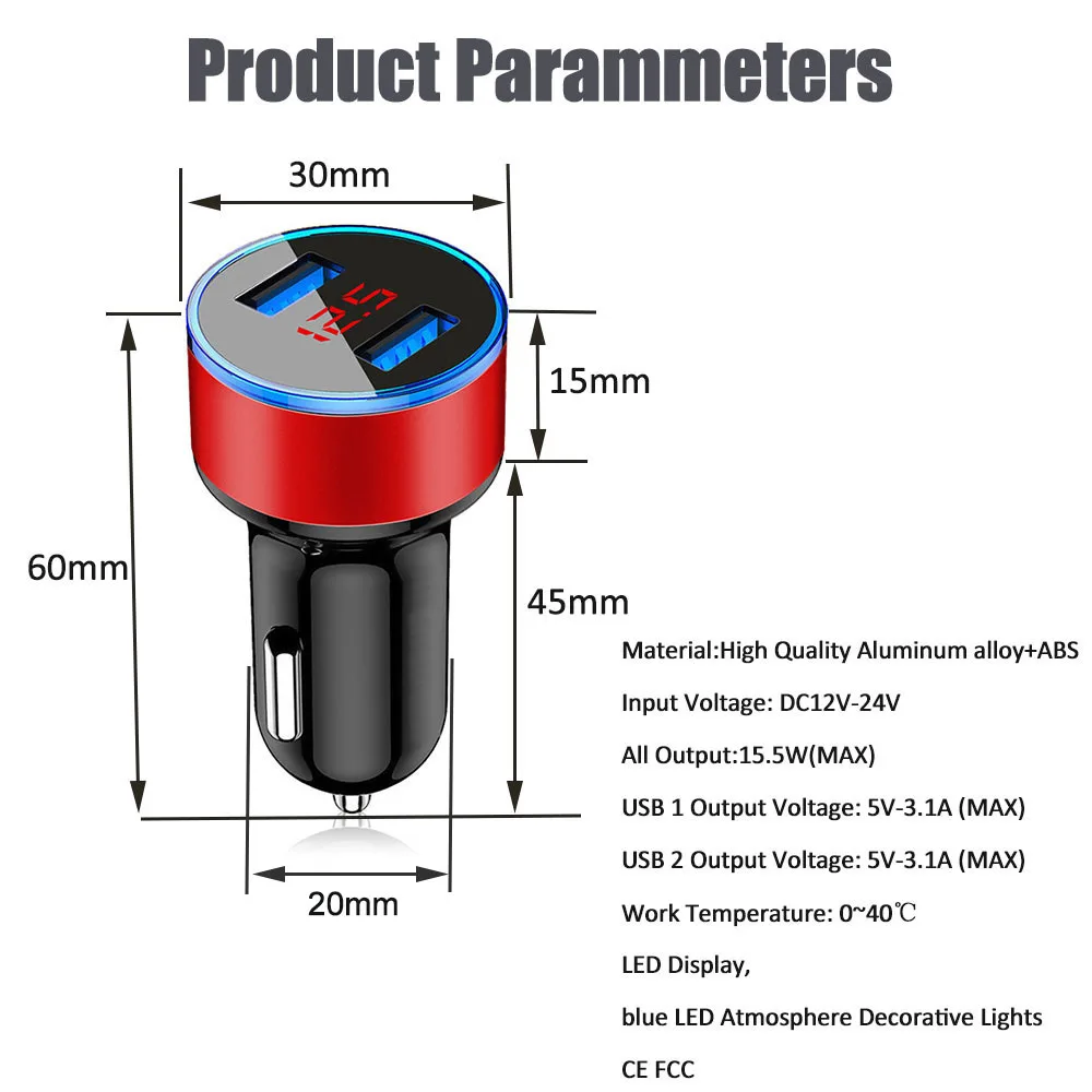 3.1A Dual USB Car Charger LED Display For Citroen DS-series C-Quatre C-Triomphe Picasso C1 C2 C3 C4 C4L C5 Xsara Cactus Elysee