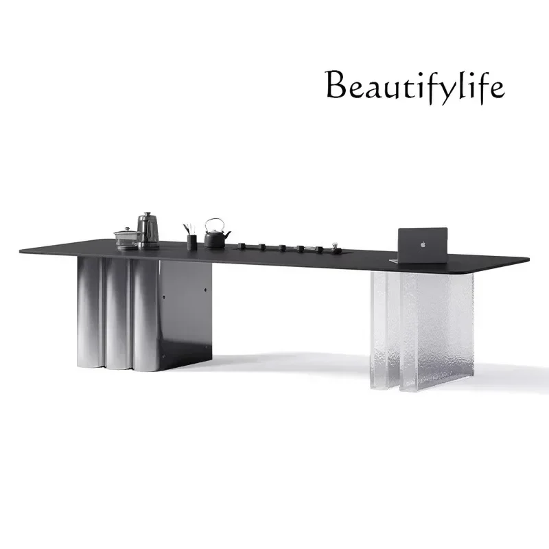 X Light Luxury Rock Slab Tea Table Office Simple Tea Table And Chair Combination Integrated Acrylic High-end Tea Table