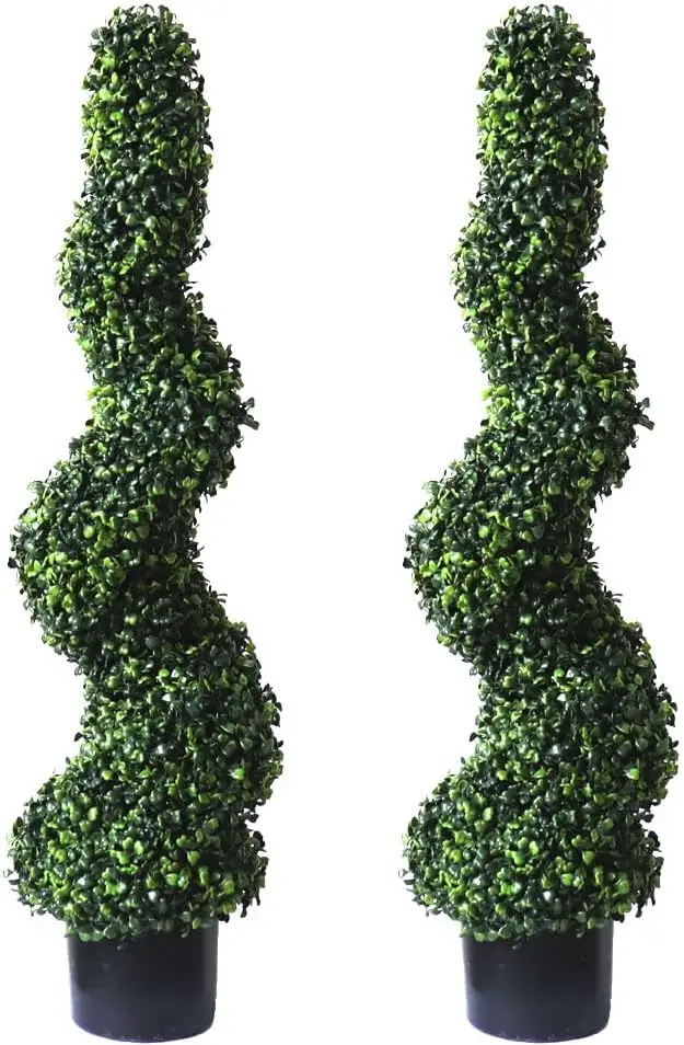 

3ft Artificial Spiral Boxwood Topiary Trees, Faux Plants for Outdoor Front Porch Decor (2 Pack Lush)