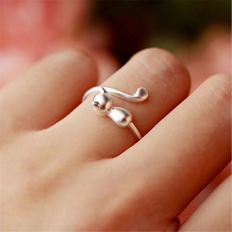 925 Sterling Silver Jewelry Individuality Fashion Aesthetic Accessories Female Small Fresh Cat Opening Rings   R148