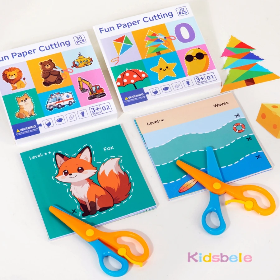 Gioco Montessori Fai-da-Te per Bambini, Set di 30 Fogli Colorati con Forbici per Sviluppare la Motricità Fine