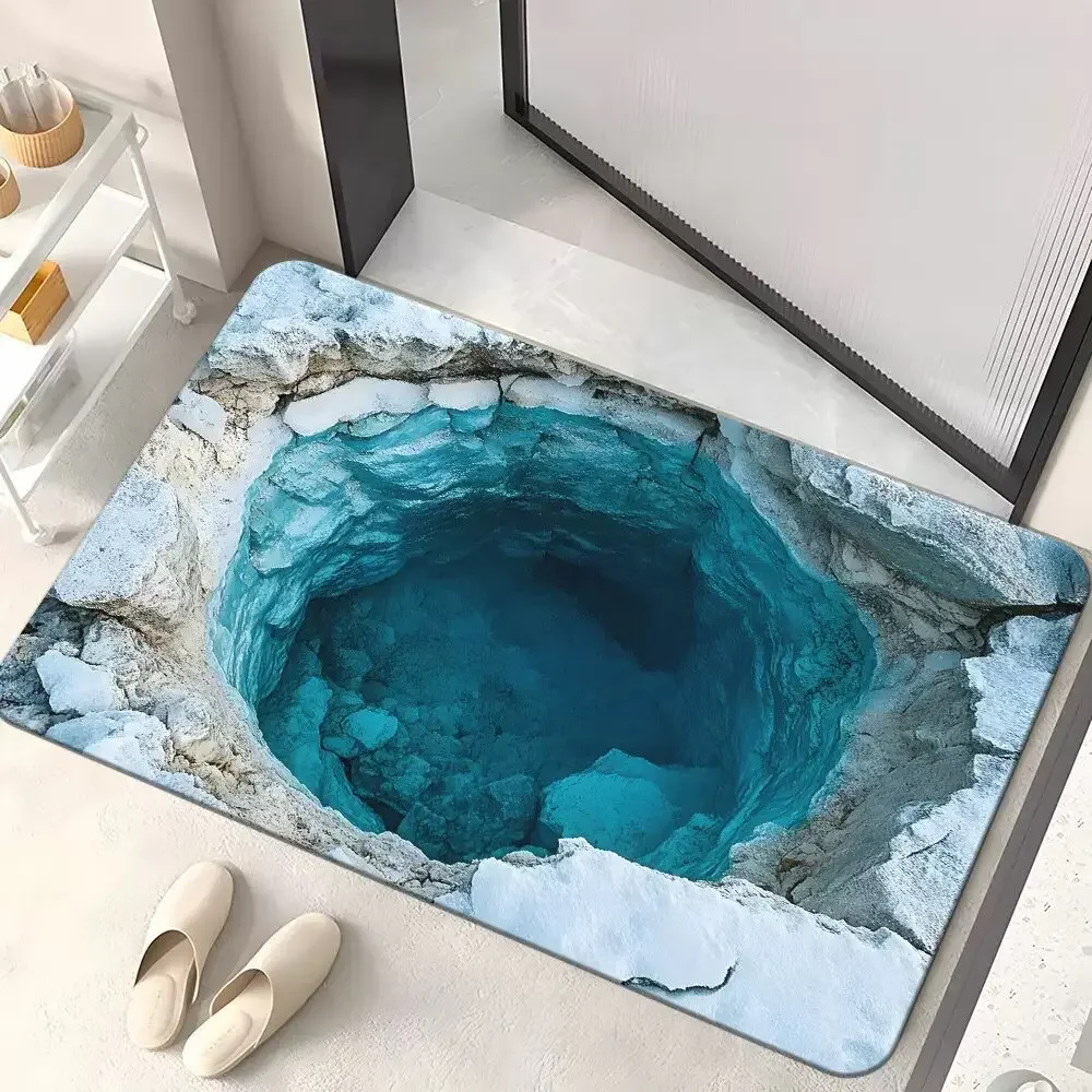Bathroom Absorbent Floor Mats 3D Optical Illusion Anti Slip Diatomaceous Mud Foot Mat Quick Drying Toilet Door Mat Foot Mat