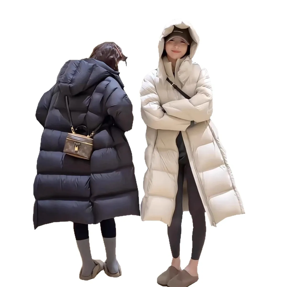Long down jacket for women 2025 new winter loose and slimming  thick white duck down jacke