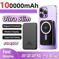 100000mAh Magnetic Thin Power Bank Fast Charging Wireless Portable External Battery Charging For IPhone Huawei Xiaomi ﻿New
