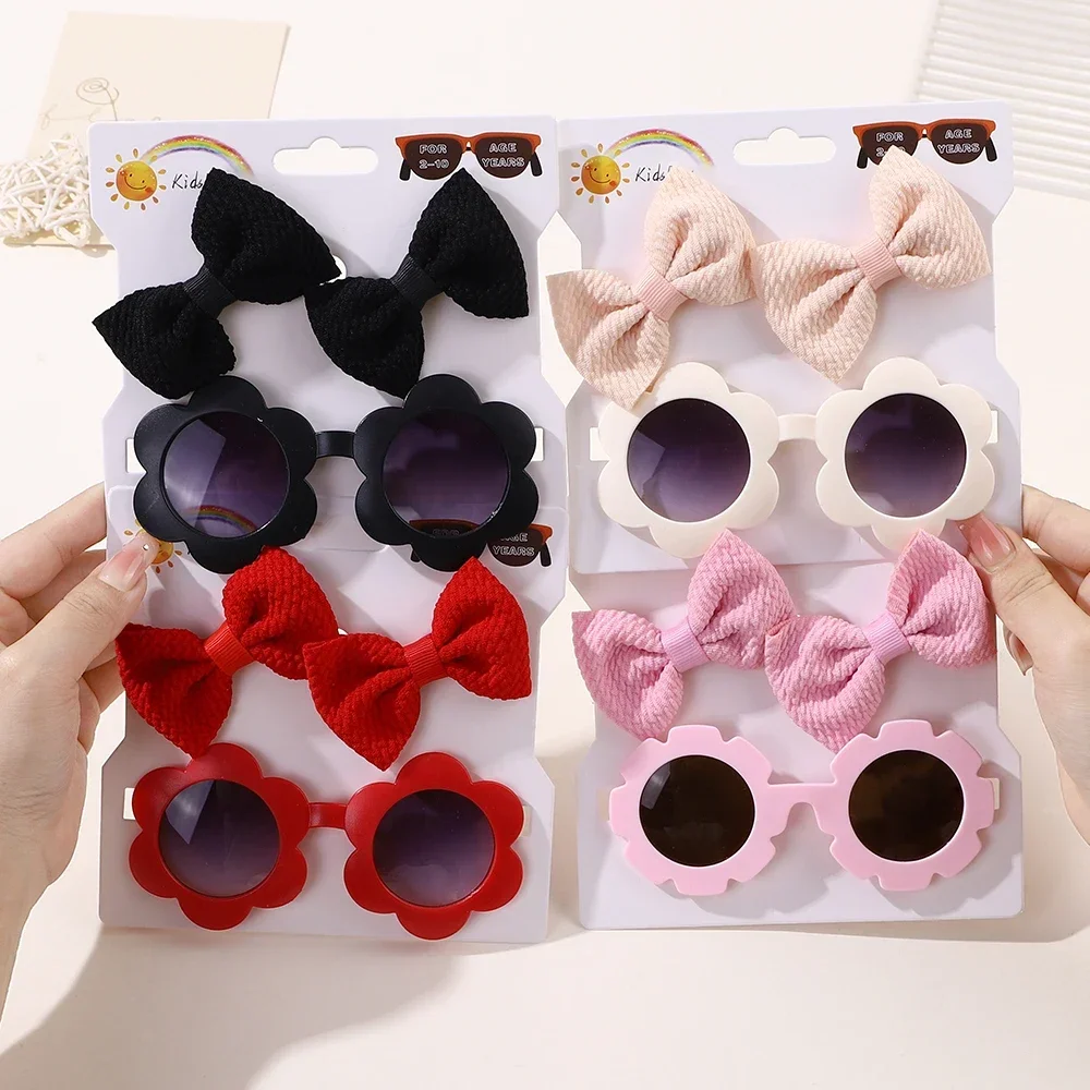 3Pcs/Card Fabric for Hairpins Flower Sunglasses Set 2pcs 8.5cm Baby Hair Clips Bullet Princess Girl Hair Bow Kids Sun Glasses