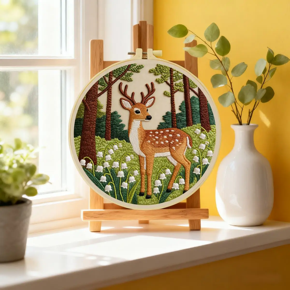 1 Stück 20X20CM/15X15CM 7,87/6,3 Zoll Rotes Hirsch Stickerei Starter-Kit DIY-Kit DIY-Stickerei-Set Handarbeiten Nähkunst Nadelkunst – Detail 1