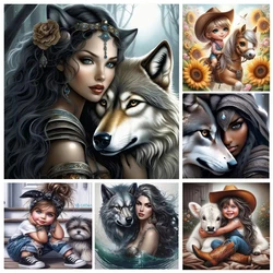Cowboy Girl Wolf Diy Diamond painting New 2025 Full Round Square Diamond Art Mosaic Embroidery Cartoon Fairy Handmade Gift