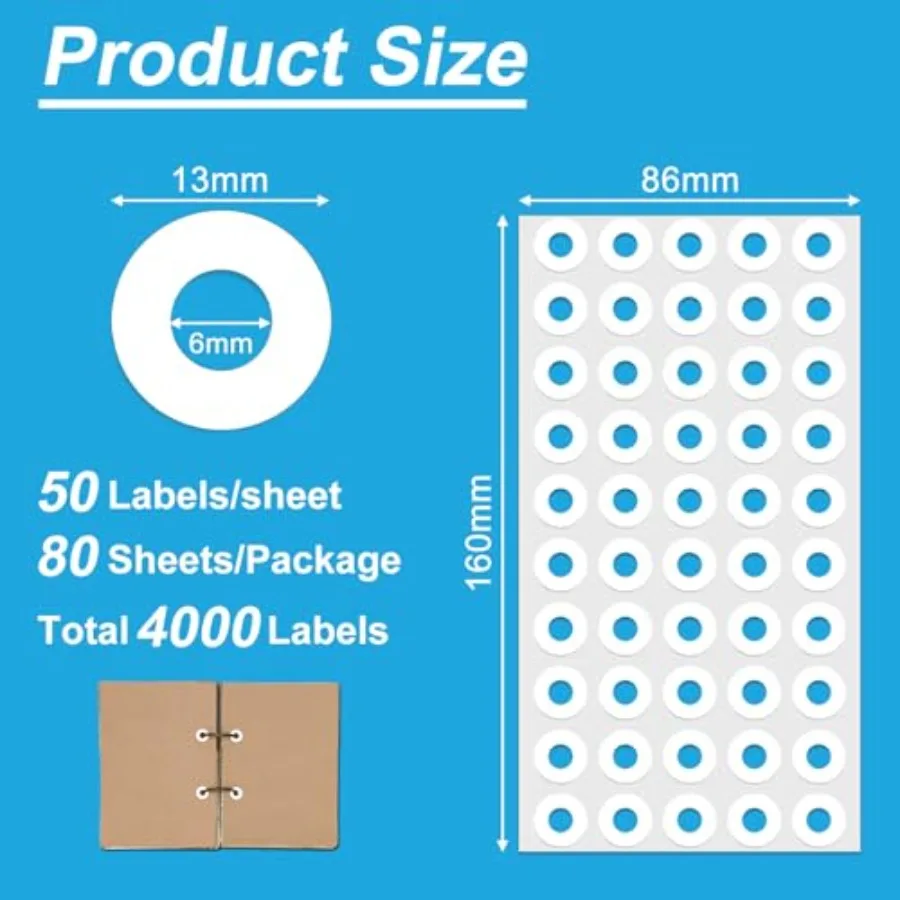 4000 PCS SelfAdhesive Hole Reinforcement Stickers 1 4 Diameter Hole Puh Reinforcement Stickers NonPrintable Paper Hole Reinforc