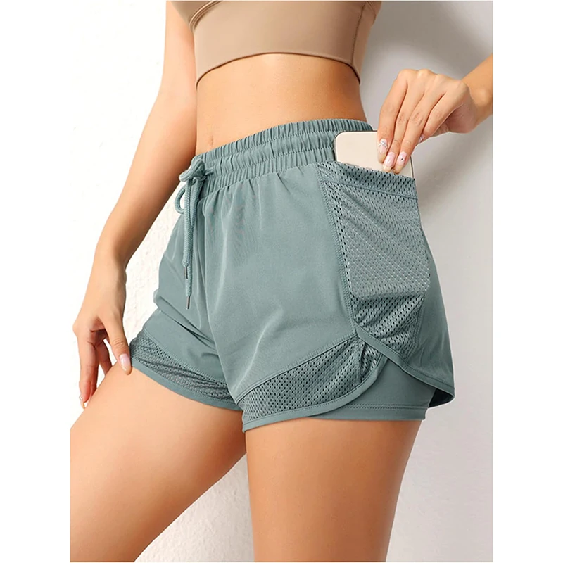 

Women's Sports Shorts Short Pants Fake Two Pieces Yoga Leggings Outdoor Running Quick Dry Summer Exercise Shorts With Pocket