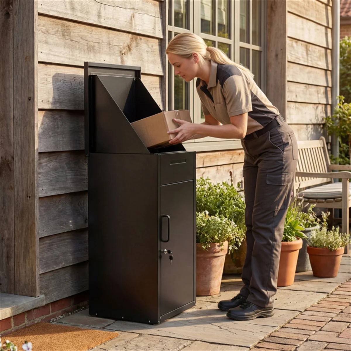 2-in-1 Lockable Mailbox & Package Delivery Box, Galvanized Steel for Outdoor Use (Black)