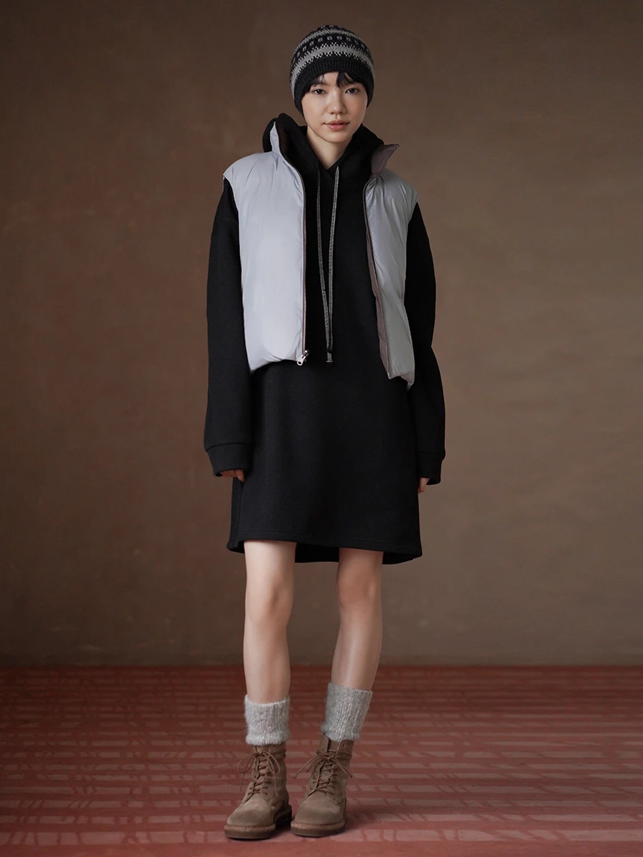 

Hacikis Winter Thiened Plu Hooded Midi Dr Casual Long Sve Women's Dr A-Line Skirt Sle Comfortable Loose Fit