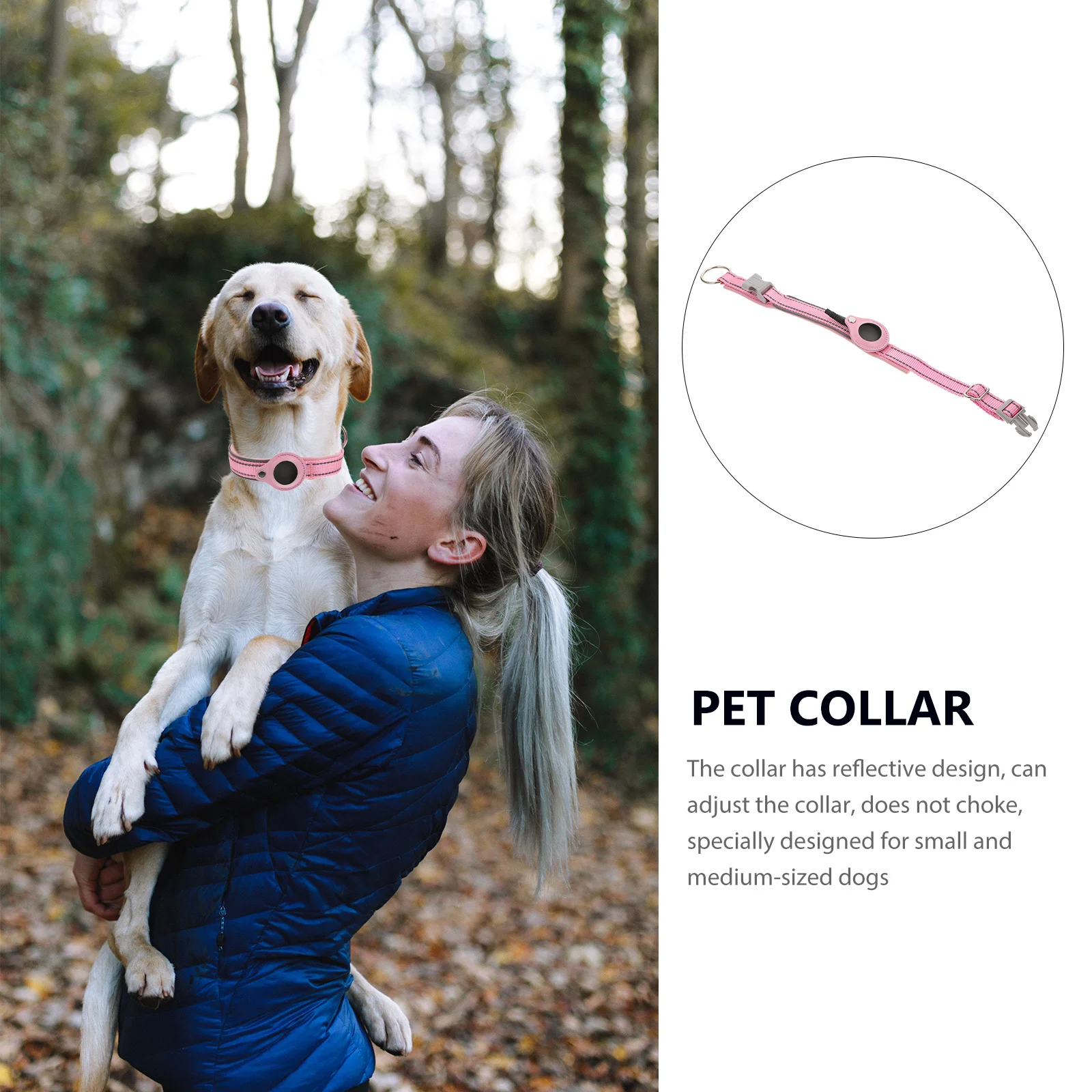 

1Pc Pink M Pet Locator Collar Reflective Anti Lost Tracker AirTags Compatible High Quality Smart Accessory