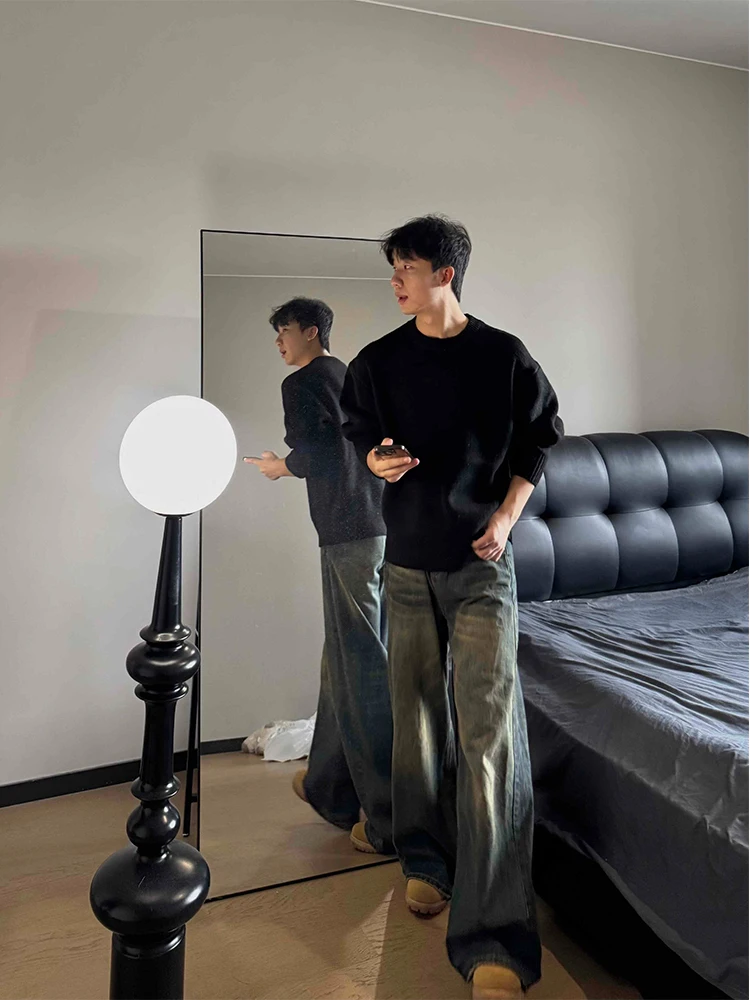 

Men's Loose Fit Color Knitwear mat Sle Heavyweight Comfortable Lazy Faion Korean Trend Ci Walk Casual Wear