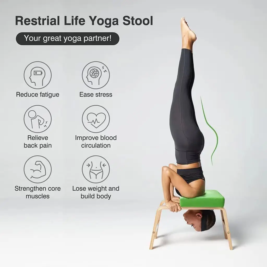 High Quality Yoga Fitness Auxiliary Solid Wood Inverted Stool Home Fitness Inverted Chair