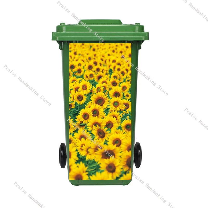 3D Animals and Plants Outdoor Trash Can Sticker Waterproof Removable Mural DIY Trash Can Lid Decal Home Decor Sticker