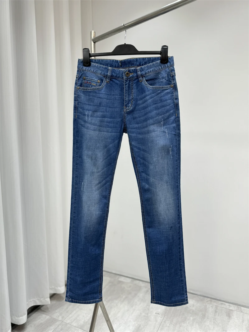 

Модные повседневные мужские джинсы со средней посадкой, прямые, зауженные, комфортные, высокоэластичные, спортивные, длинные брюки, весна 2024