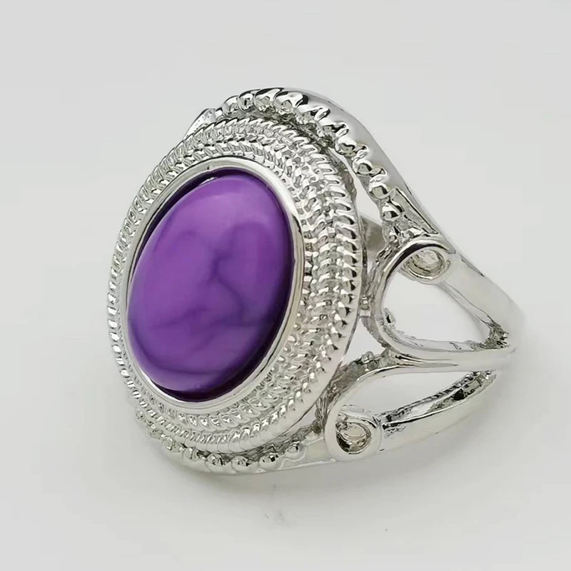 Huaya خمر نمط الأرجواني تقليد الفيروز خواتم نسائية أنيقة الكلاسيكية الرجعية مأدبة الدائري اكسسوارات الاتجاه