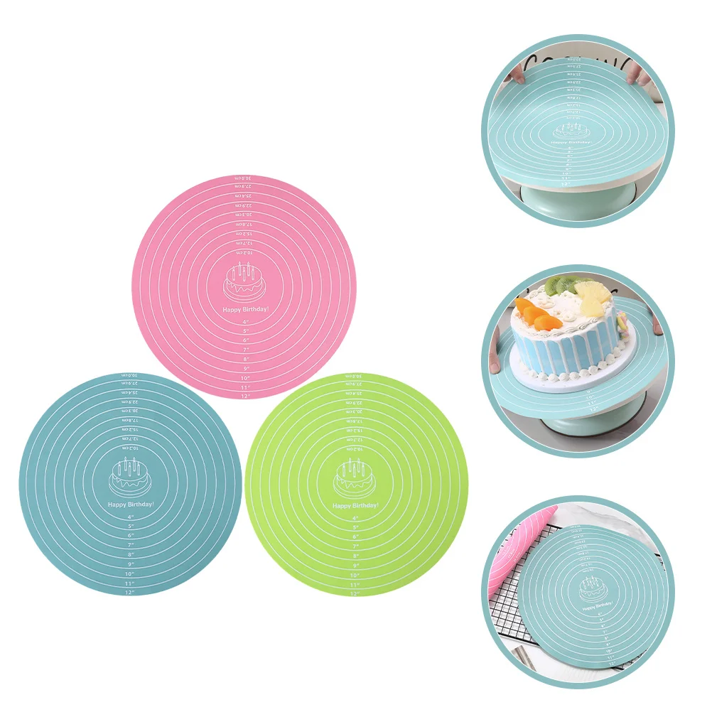 

3 шт. круглые силиконовые коврики для выпечки, нескользящие для торта, поворотный стол, коврик для раскатки теста с измерением, принадлежности для выпечки