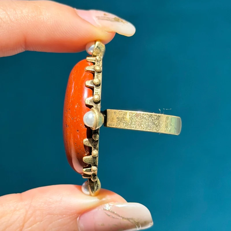 Vintage Alien Coral Red Stone Rings For Woman Luxury Pearls Art Deco Jewelry Girls Fashion Party Brand High Quality Gift New - view 5