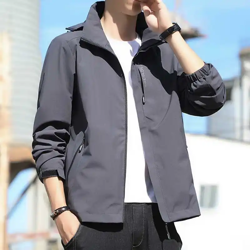 

Мужская повседневная куртка с капюшоном, легкая водонепроницаемая ветрозащитная съемная спортивная одежда для путешествий, весенне-осенняя уличная одежда