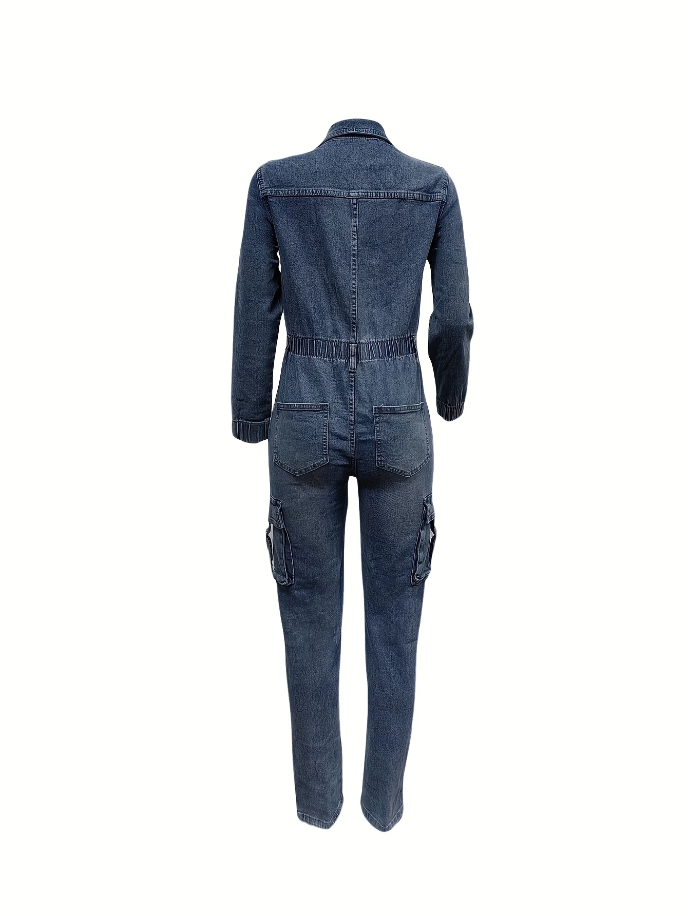 بدلة عمل نسائية ضيقة عالية المرونة من قماش الدنيم، بذلة عصرية، بذلة بأكمام طويلة على طراز الشارع #5