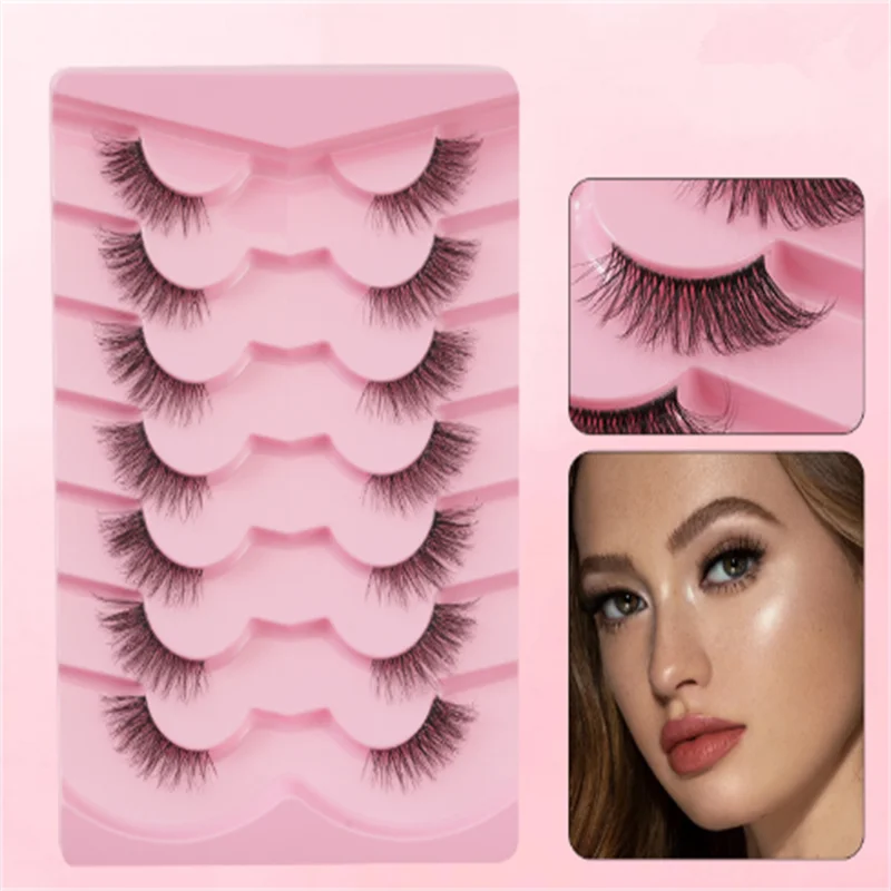 7 paar Black Fairy Manga valse wimpers dunne band dikke krullende stijve natuurlijk ogende wimpers