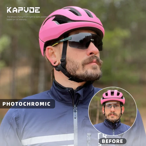Imagen 2 del producto Kapvoe gafas fotocromáticas para ciclismo UV400, gafas de sol para correr, gafas ligeras para bicicleta de montaña, gafas de seguridad deportivas
