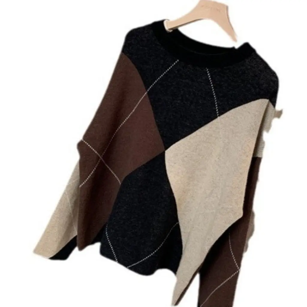 

Women's Vintage Fashionable Maillard Lingge Wool Knitted Crewneck Sweater Autumn Winter New F111803