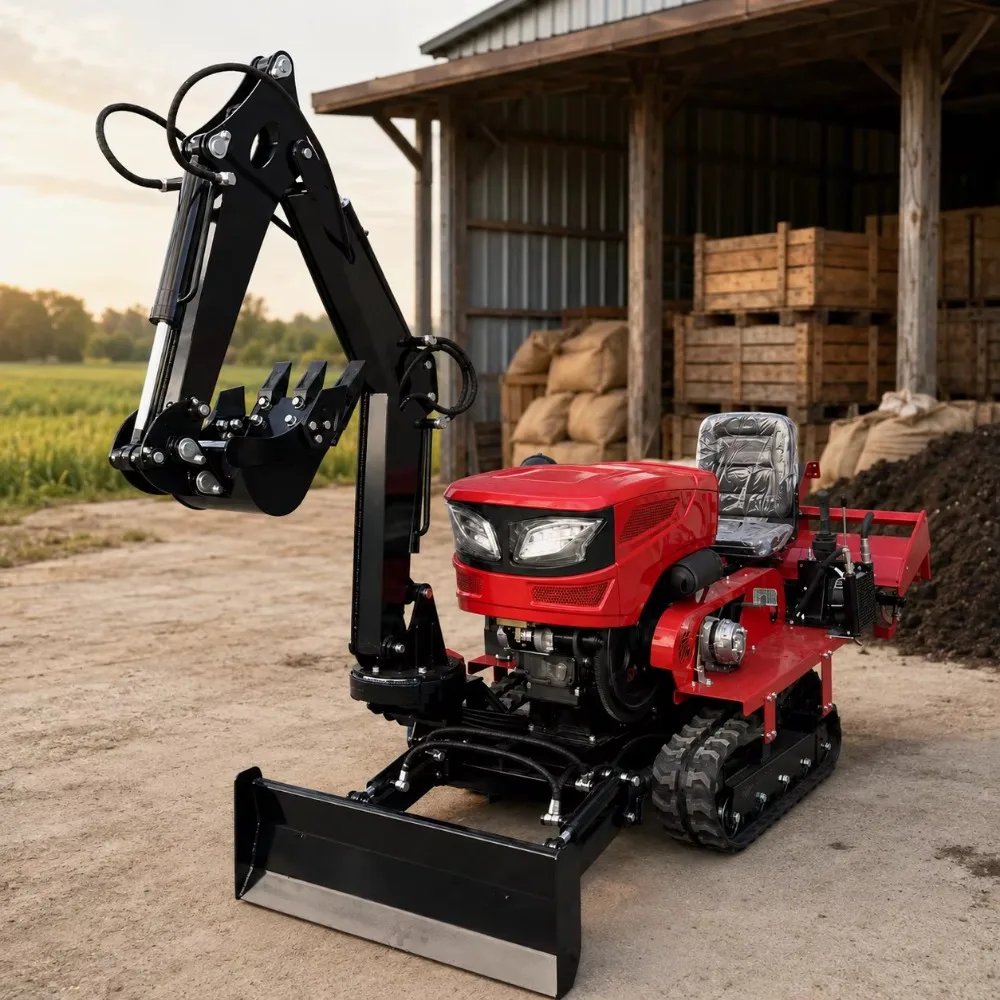 Compact Crawler Tractor Agricultural Rotary Tiller Cultivator for Tilling Trenching Weeding and Backfilling Farm Work