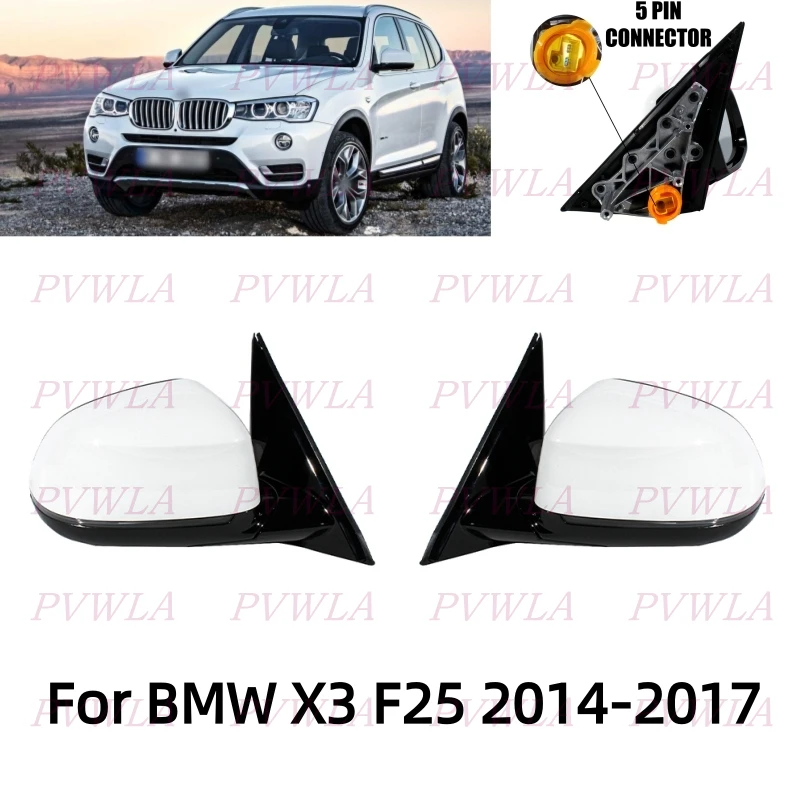 

5PIN For BMW X3 F25 2014-2017 White Painted Power Fold Memory Turn Lamp Mirror Assembly Car Accessories 51167395210 51167395209
