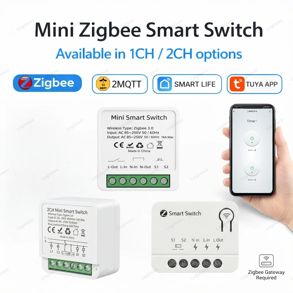 Tuya Zigbee Mini Smart Switch DIY 2 Way Control Smart Home 16A 1/2Gang Relay Automation Breaker Switches works with Google Home