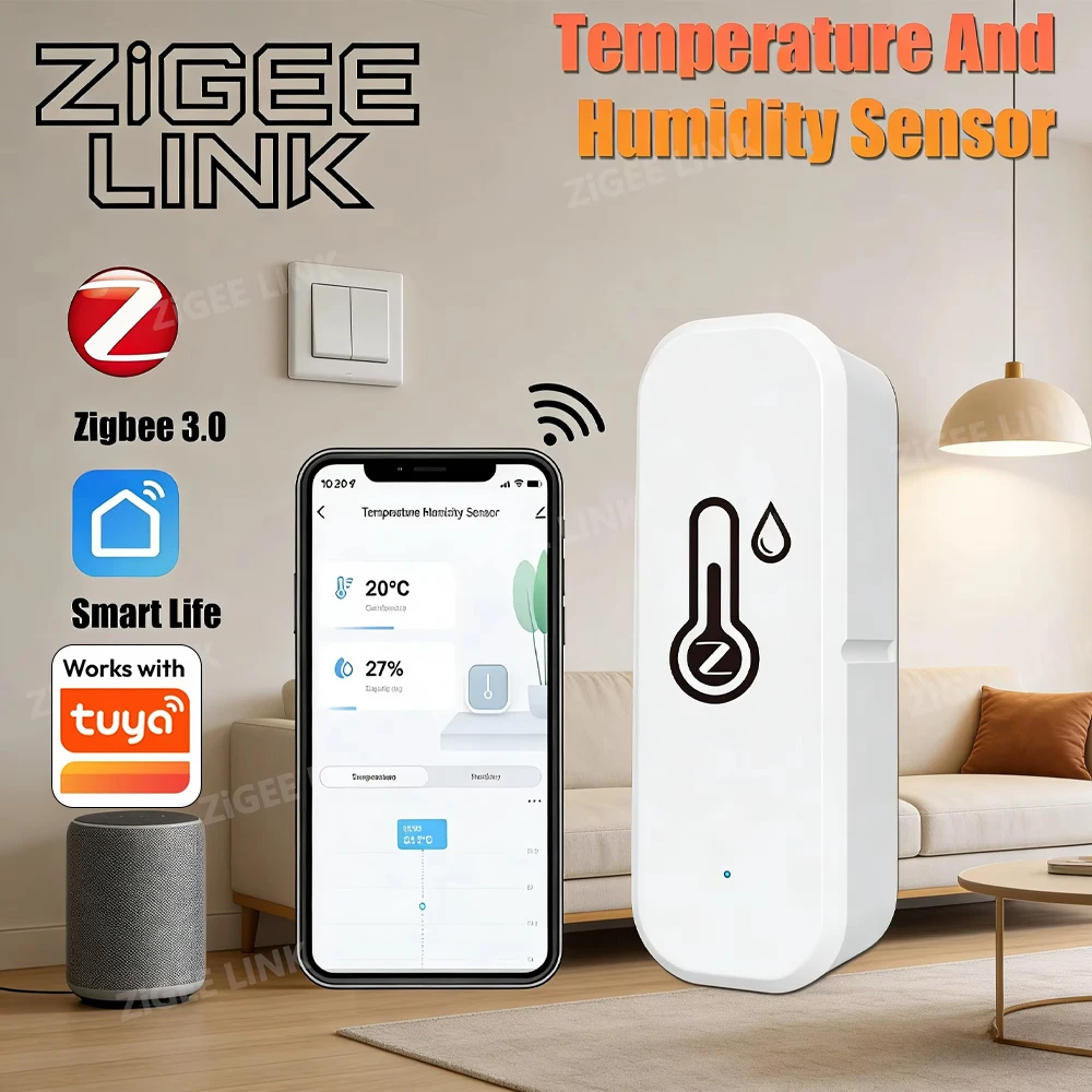 

Датчик температуры и влажности ZigBee для умного дома с мониторингом через приложение, высокоточный термометр-гигрометр для Tuya, Alexa, Google Assistant