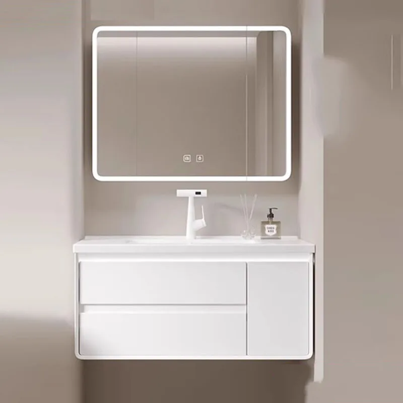 Beauty Smart Defogging Bathroom Cabinet Ceramic Integrated Basin Bathroom Cabinet Combined Armoire Multi-layer Solid Wood