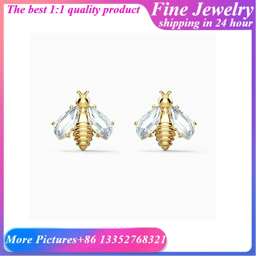 2024 New Fashion Hot Selling Eternal Bee Perforated Exquisite Gold Bee Shaped Crystal Earrings Exquisite Romantic Gift