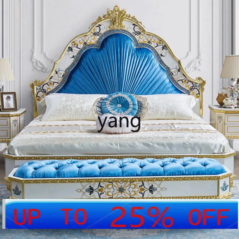LMM French 1.8 meters master bed European solid wood carving flower luxury villa princess bed