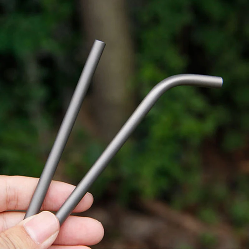 Reusable Titanium Straw Bent Straw with Cleaning Brush Ultralight Outdoor Hiking Travel Tableware Titanium Straws Milk Tea