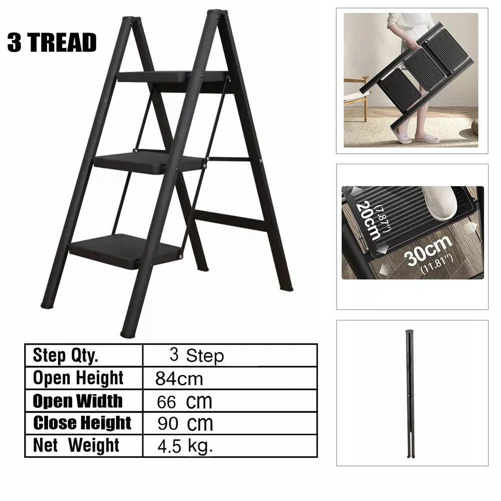 Portable Multifunctional Folding Ladder 3 Step Foldable Step Stool Anti-slip Wide Pedal Ladders Storage Shelf Flower Pot Stand