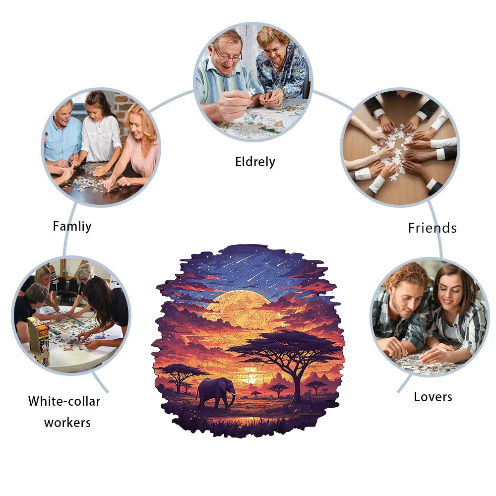 Sunset scenery on the grassland Wooden Puzzle, High Difficulty Toys Puzzle, Concentration Training For Adults 4