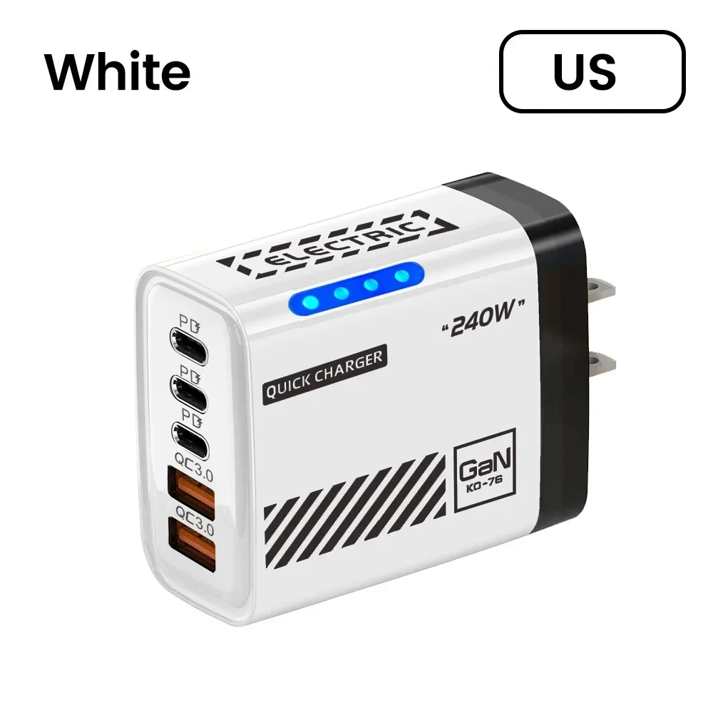 GaN 5-in-1 USB-C Ladegerät 240W PD Quick Charge 3.0 EU US UK Ladestecker Schnellladung für iPhone 17 16 15 Samsung Xiaomi Huawei
