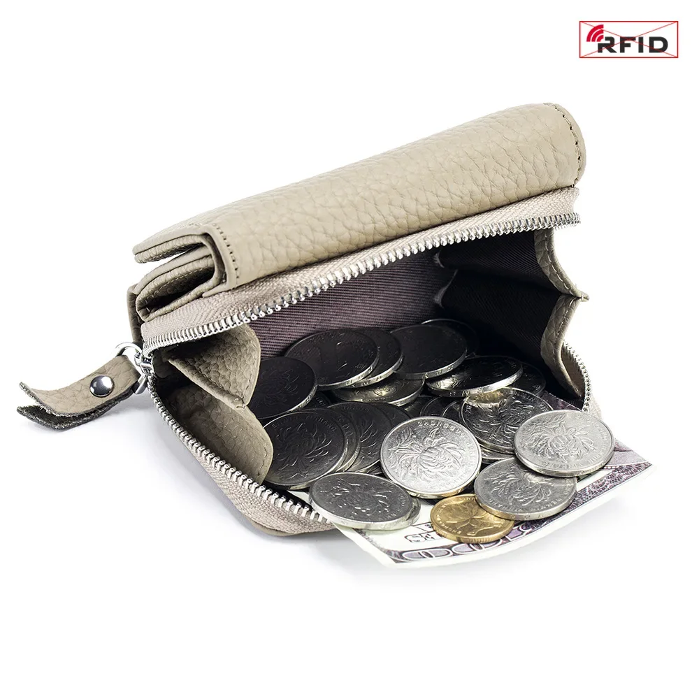 Women's Wallet Leather Slim Trifold Card Holder RFID Blocking with Back Zipper Coin Pocket Minamalist Small Change Storage Bag