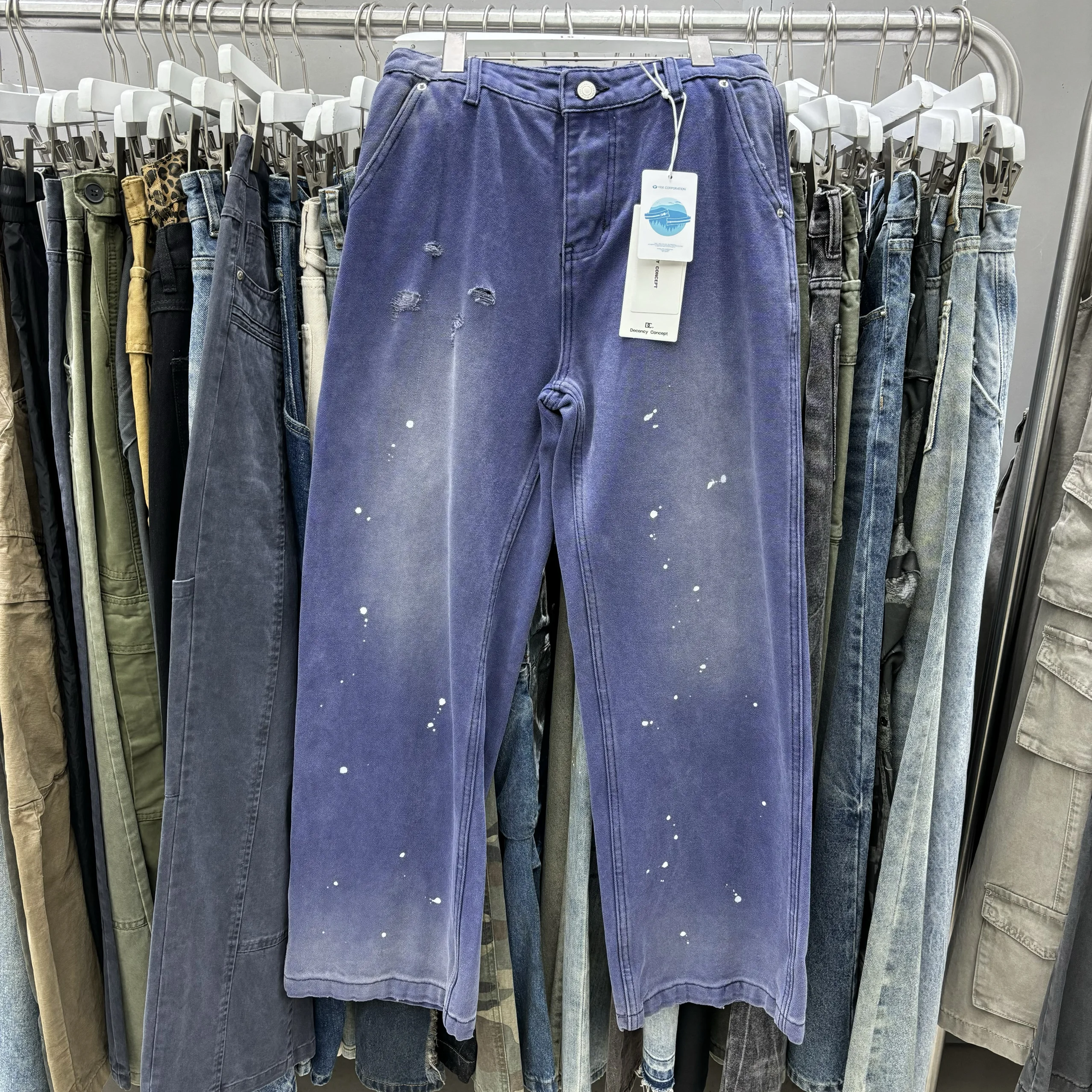 

Retro American Vintage Distressed Denim Jeans High Waist Straight Leg Men Women Workwear Pants Youth Fashion Long Trousers