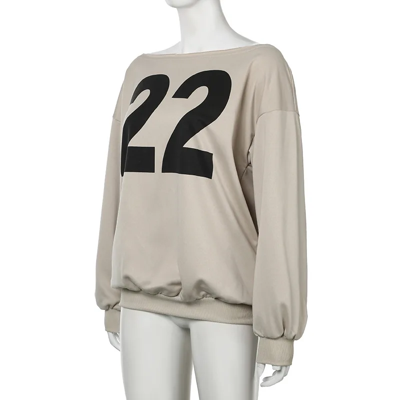 Autumn Digital Printed Loose Spicy Girls Sexy Slanted Collar Off Shoulder Casual Long Sleeve Sweatshirt