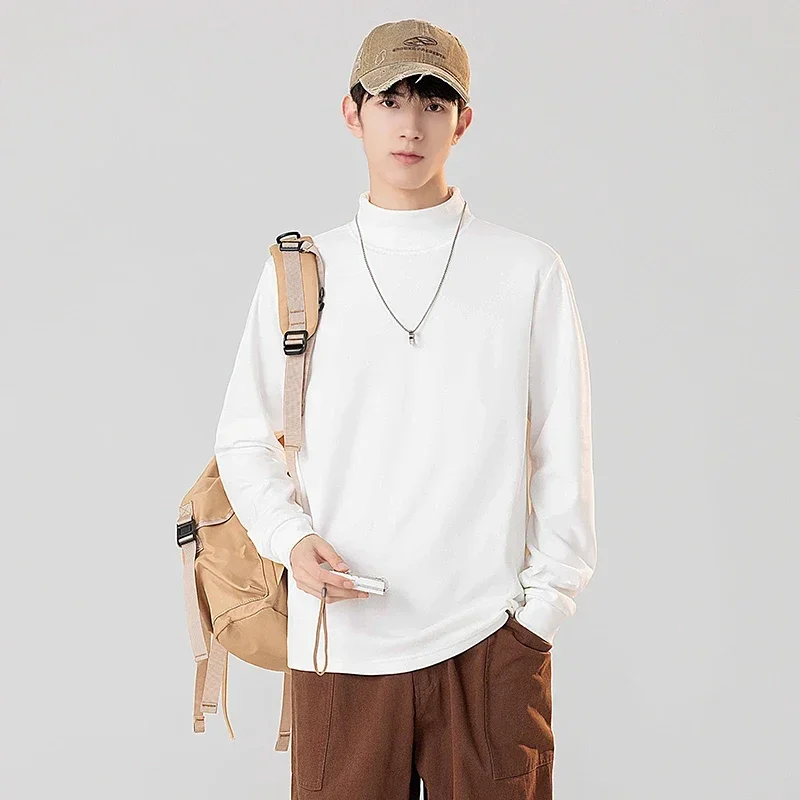 

LIBIELIY LIBIELIY Trend Fashion Autumn Winter New Men Half High Collar Solid Thicken Warm Korean Casual Long Sleeve Pullovers Sw