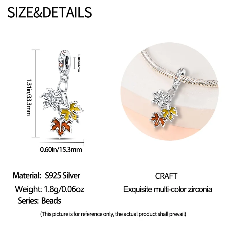 Herbstserie aus 925er-Sterlingsilber, braune Ahornblätter, Vogelscheuche, Eichhörnchen, Kürbis-Charms, Perlen, passend für Pandach-Armbänder, DIY-Schmuck – Detail 9