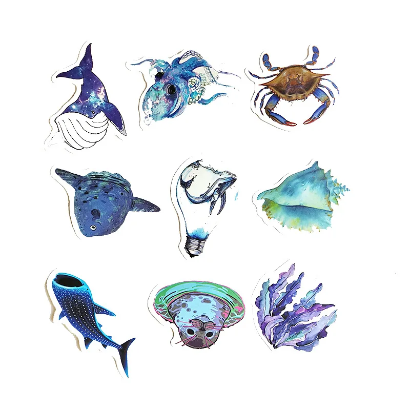 10/30/50pcs Blue Sea Creatures Stickers Waterproof Skateboard Motorcycle Guitar Luggage Laptop Bicycle Sticker Kids Toys