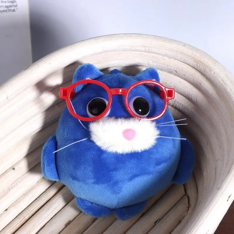 青い漫画の子猫のぬいぐるみキーリング、愛らしいぬいぐるみ猫人形、バッグペンダント、かわいいバックパックの装飾、完璧なギフトアイデア