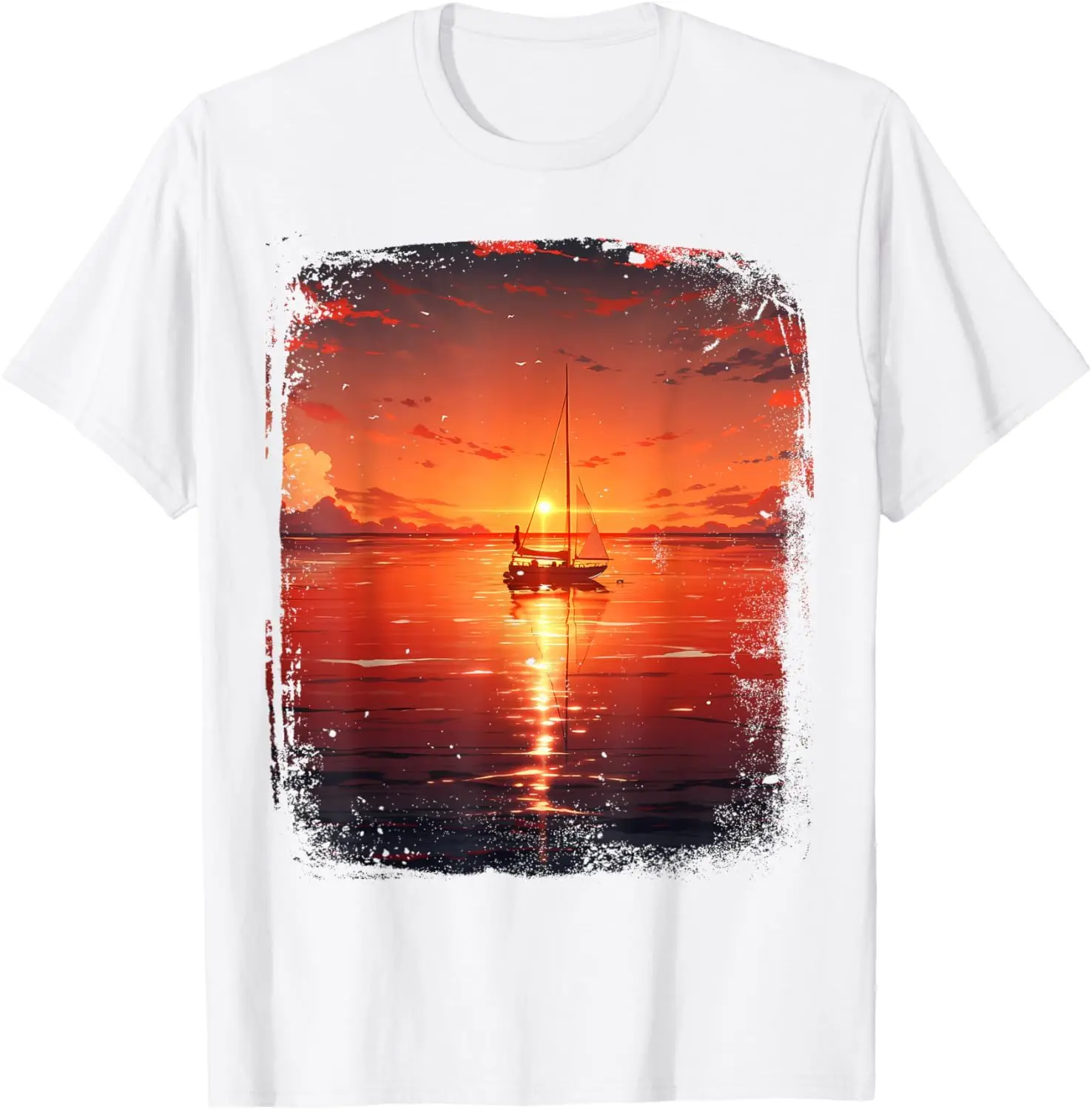 Ocean Sunset Sailing Boat Beach And Ocean Sunset T-Shirt Unisex T-shirts For Men Women Summer Tees Cotton Oversized